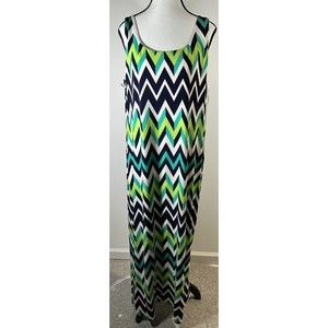 Jessica Howard Women Maxi Dress Size XL Multicolor Chevron Sleeveless Scoop Neck
